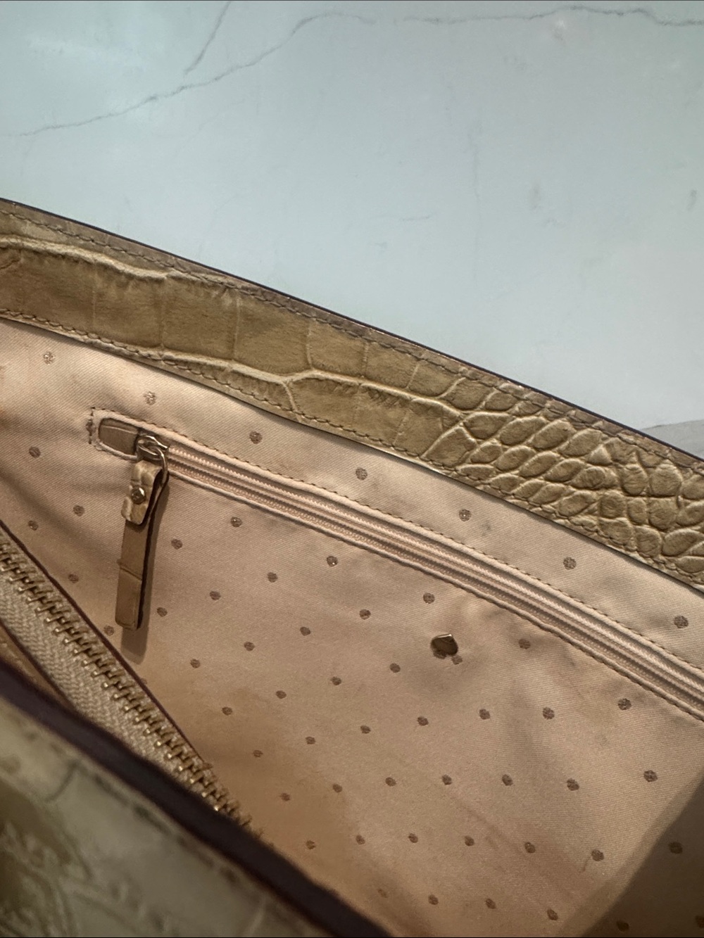 kate spade Beige Croc-Embossed Leather Satchel - Picture 15 of 15